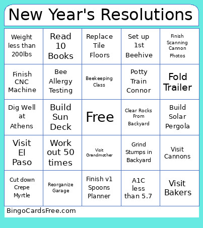 New Year's Resolutions Bingo Card
