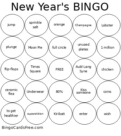 New Year's Traditions Bingo Card