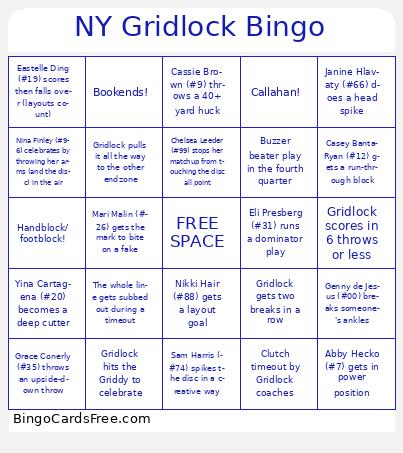 new york gridlock Bingo
