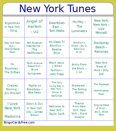 New York Tunes Bingo Card