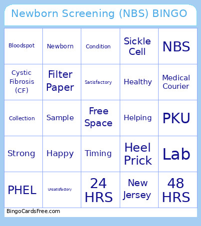 Newborn Screening (NBS) Bingo Card