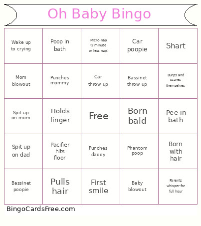 Newborn Troubles Bingo Card