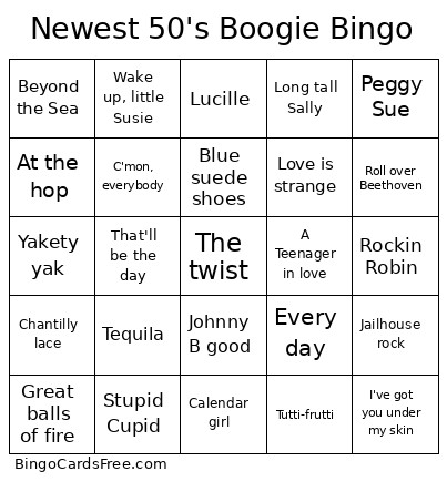 Newest 50's Boogie Bingo Card
