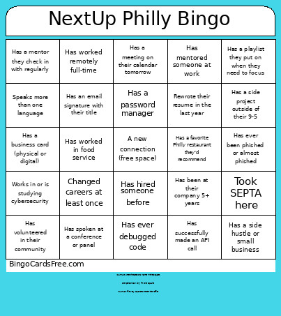 NextUp Philly Bingo Card