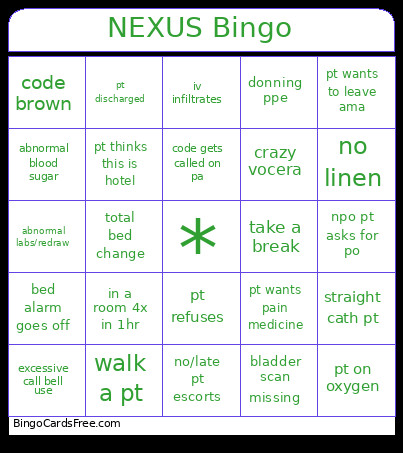 NEXUS Bingo Card
