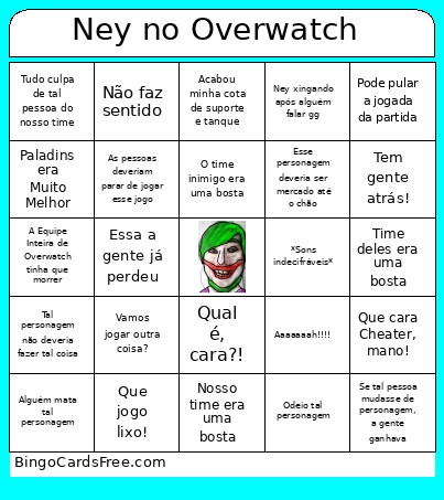 Ney No Overwatch Bingo Card