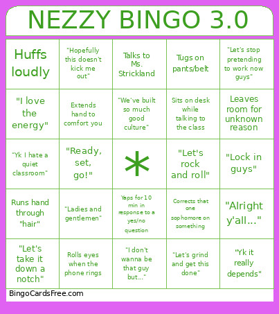 NEZZY 3.0 Bingo Card