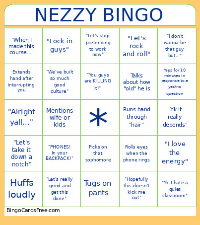 Nezzy Bingo Card