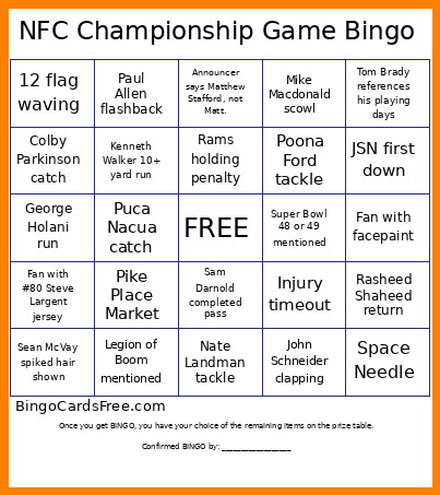 NFC Championship Game Bingo Card