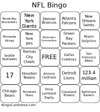 NFL ! Bingo Card