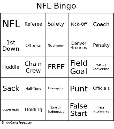 NFL Bingo Card