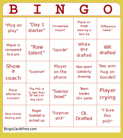 NFL Draft Bingo Card