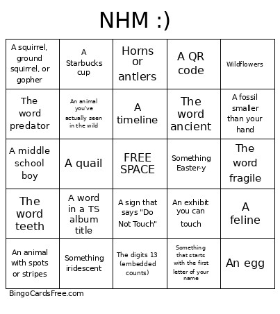 NHM :) Bingo Card