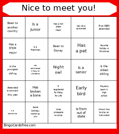 Nice To Meet You! Bingo Card