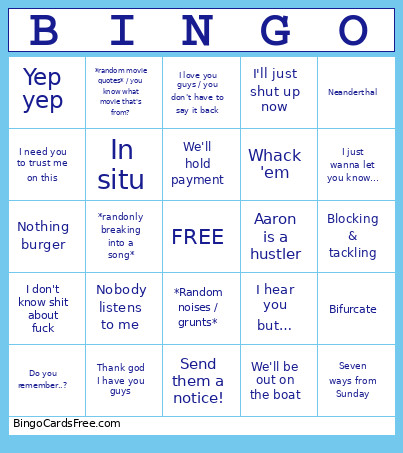 Nick-isms Bingo Card