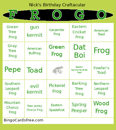 Nick's Birthday Craftacular Bingo Card