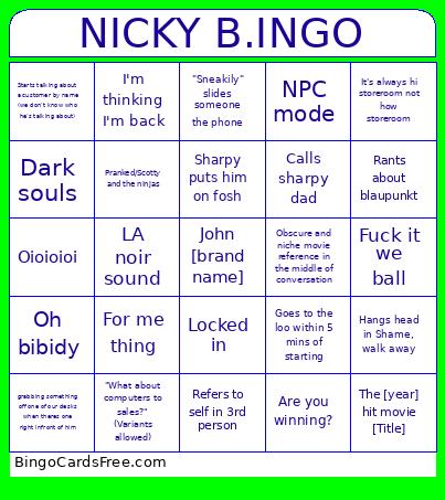 NICKY B.INGO Bingo Card