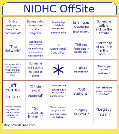 NIDHC OffSite Bingo Card