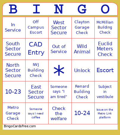 Night Dispatch Bingo Card