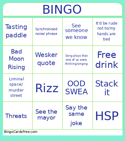 Night Out Bingo Card