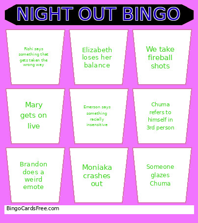 NIGHT OUT Bingo Card