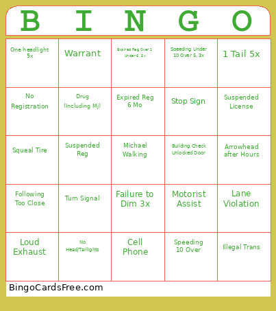 Night Shift Bingo Card