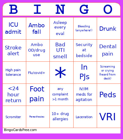 Night Shift Bingo Card