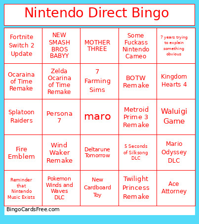 Nightmare Blunt Rotation Bingo Card