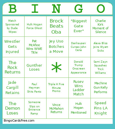 Nightmare Wrestlemania Scenario Bingo Card