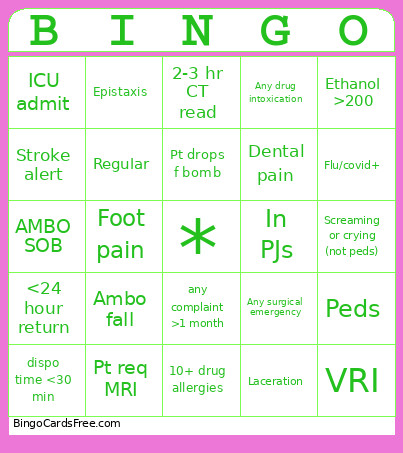 Nightshift Bingo Card