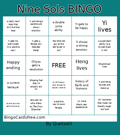 Nine Sols Bingo Card