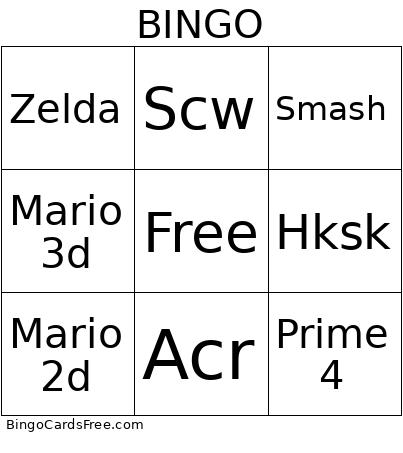 Nintendo Bingo Card