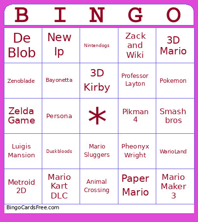 Nintendo Bingo Card