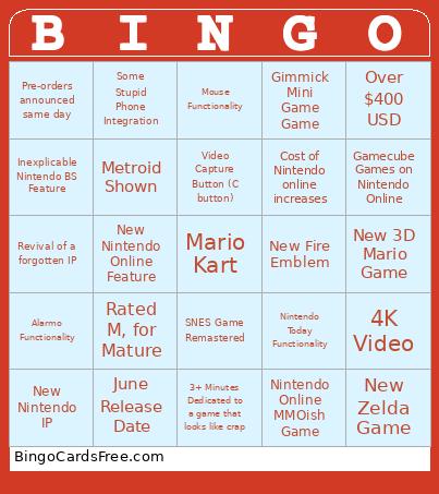 Nintendo Bingo Card