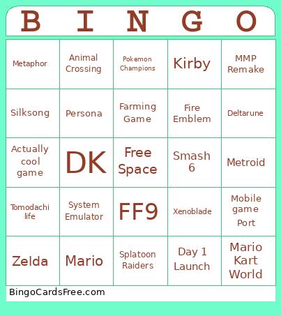 Nintendo Direct Bingo Card