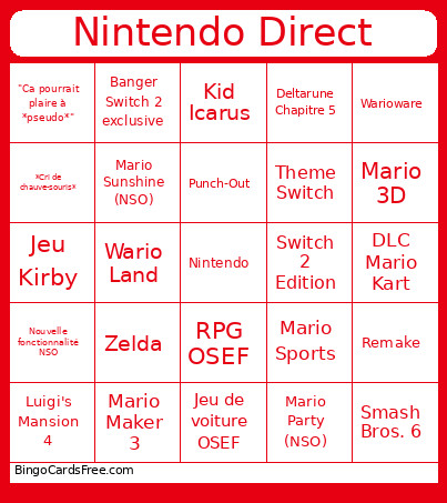 Nintendo Direct Bingo Card 2