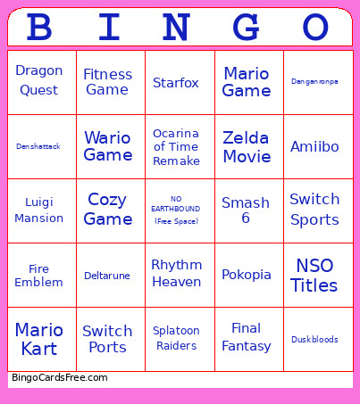 Nintendo Direct Bingo Card 2