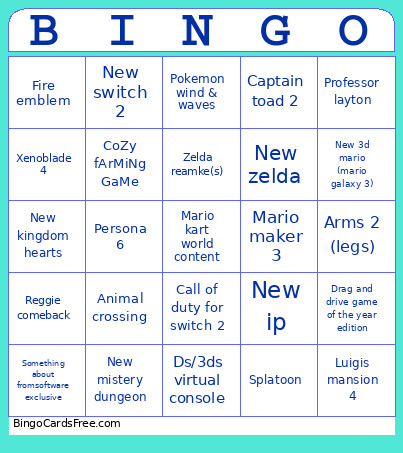 Nintendo Direct Bingo Card