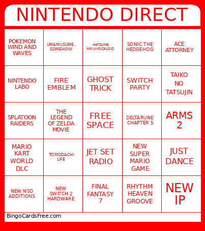 NINTENDO DIRECT Bingo Card
