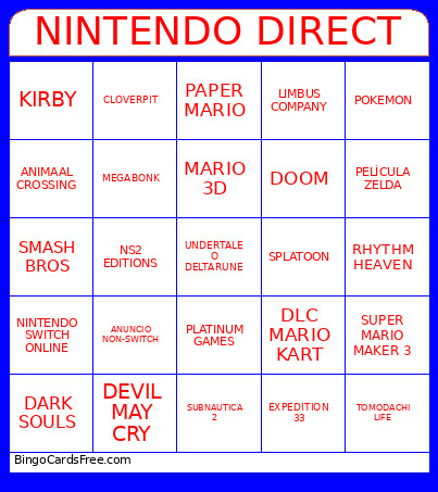 Nintendo Direct Bingo Card 3
