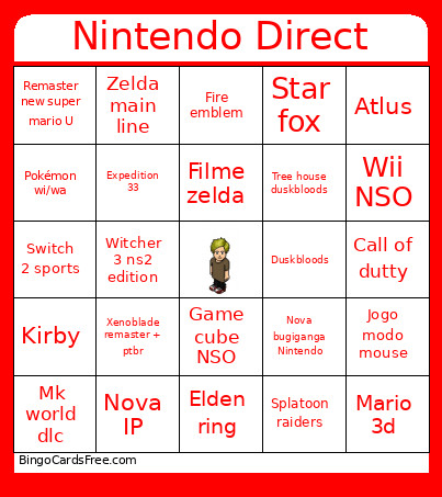 Nintendo Direct Bingo Card