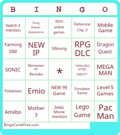 Nintendo Direct 8-27-24 Bingo