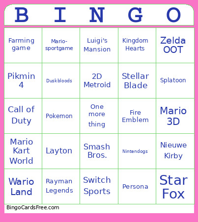 Nintendo Direct Bingo Card