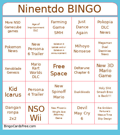 Nintendo Direct Bingo Card 2
