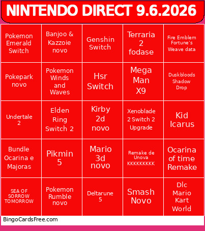 NINTENDO DIRECT 9.6.2026 Bingo Card