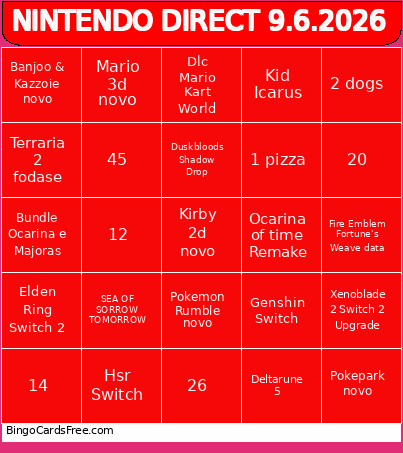 NINTENDO DIRECT 9.6.2026 Bingo Card