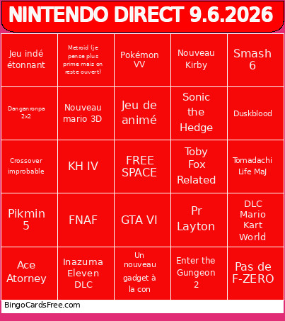 NINTENDO DIRECT 9.6.2026 Bingo Card 2
