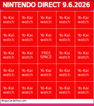 NINTENDO DIRECT 9.6.2026 Bingo Card