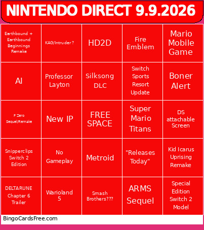 NINTENDO DIRECT 9.9.2026 Bingo Card 2