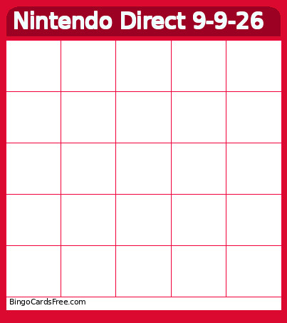 Nintendo Direct 9-9-26 Bingo Card